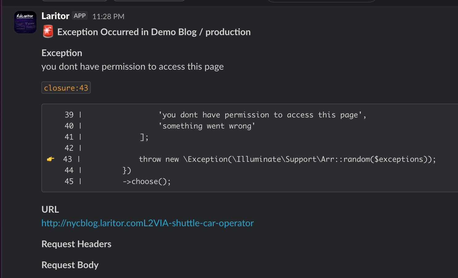 Slack alerts integration screenshot