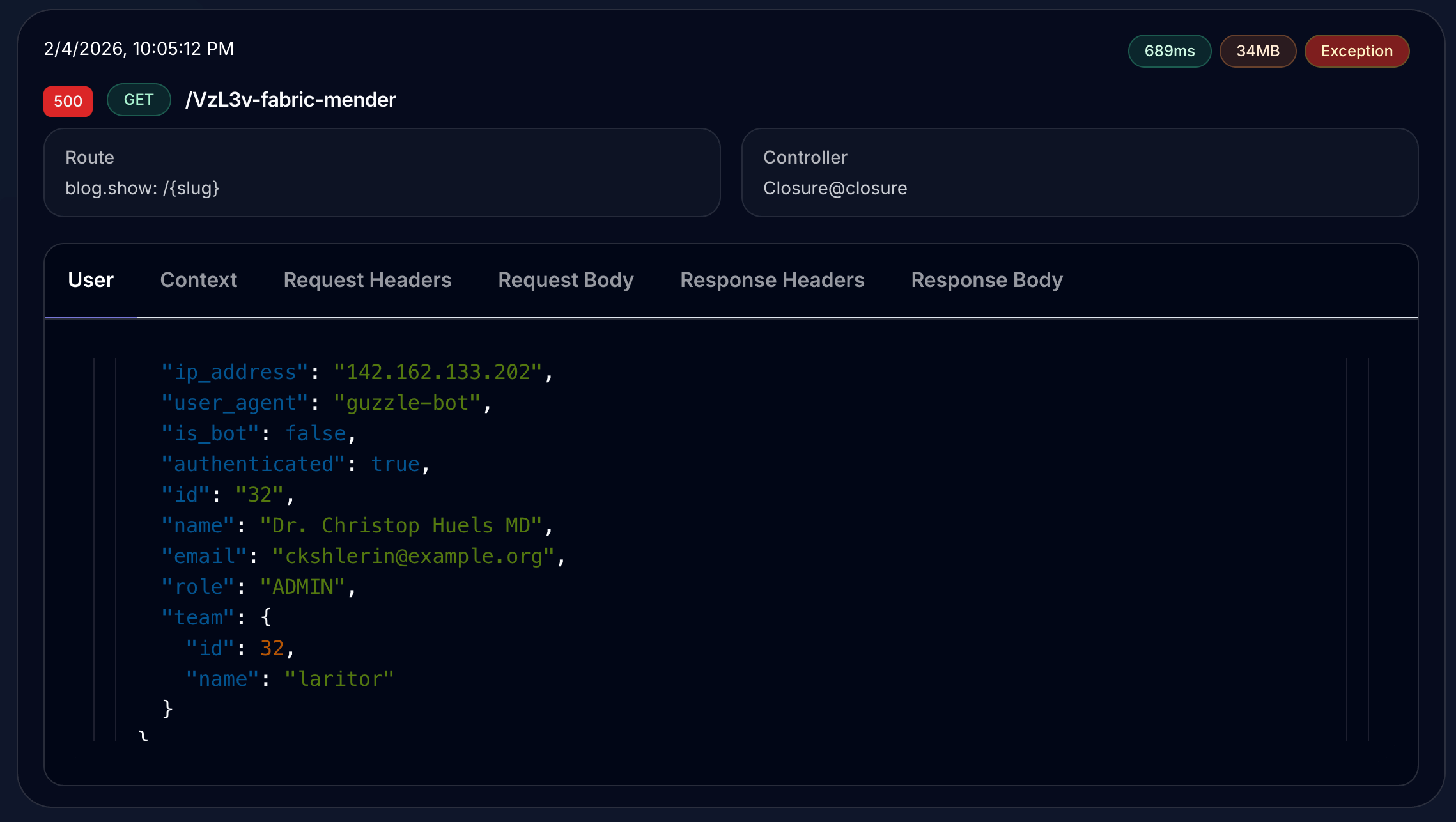 Request details panel